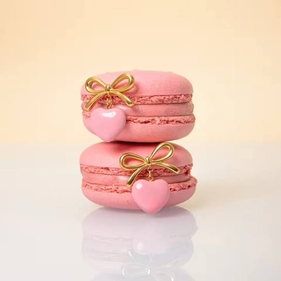 Jewelry - 18k Gold Plated Bowknot Pink Heart Drip Oil Earrings